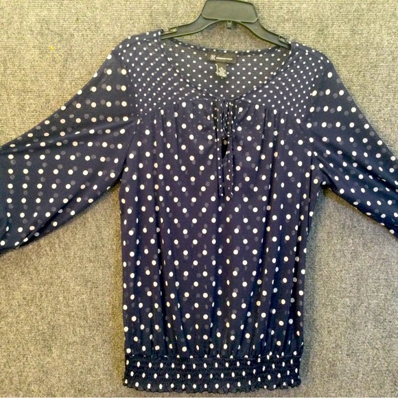 I.N.C. NAVY / WHITE sheer BLOUSE - Picture 1 of 5